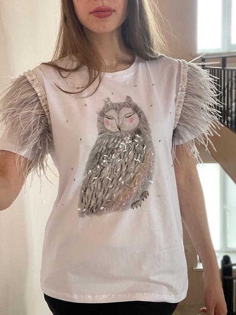 Футболка сова с перьями