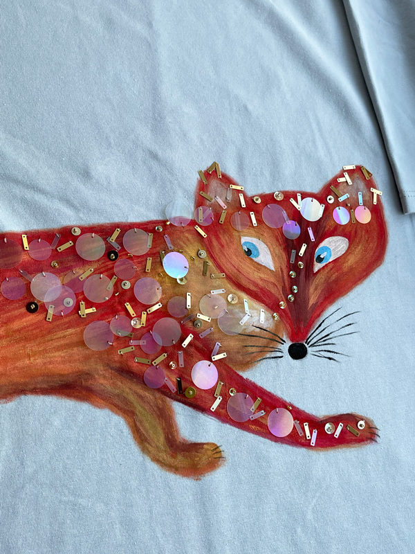 Футболка с лисой серая