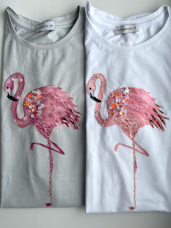 Футболка фламинго на пепельном