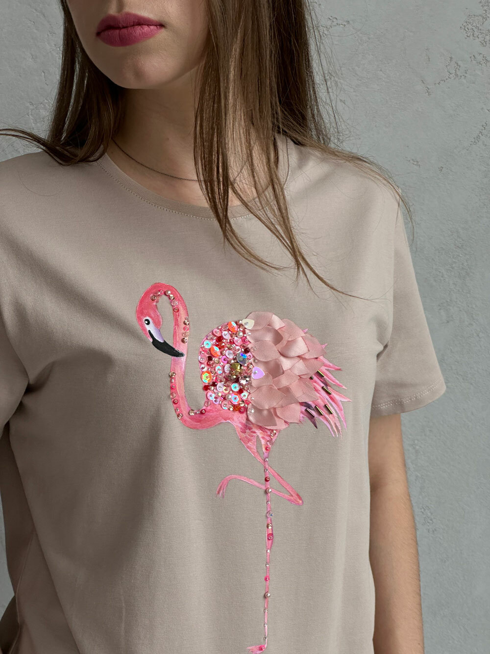 Футболка фламинго бежевая