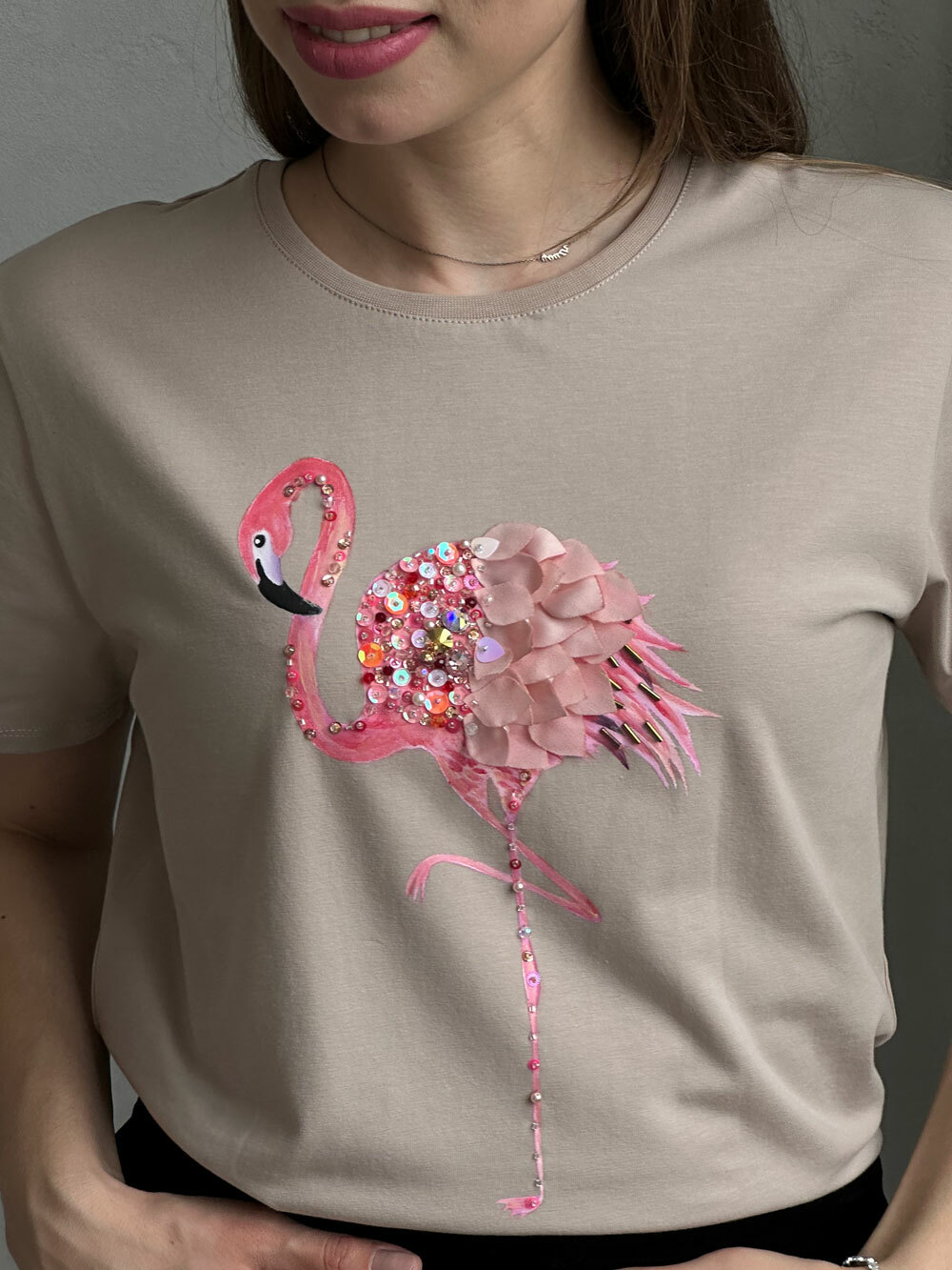 Футболка фламинго бежевая