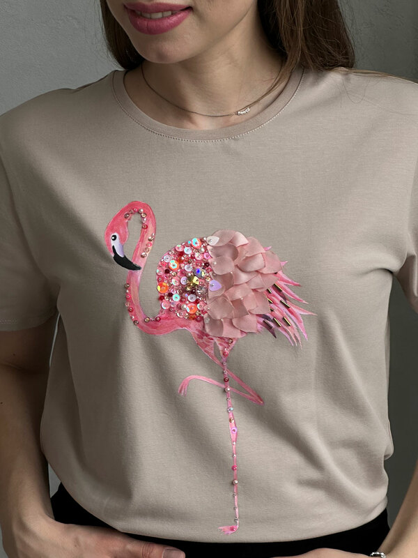 Футболка фламинго бежевая