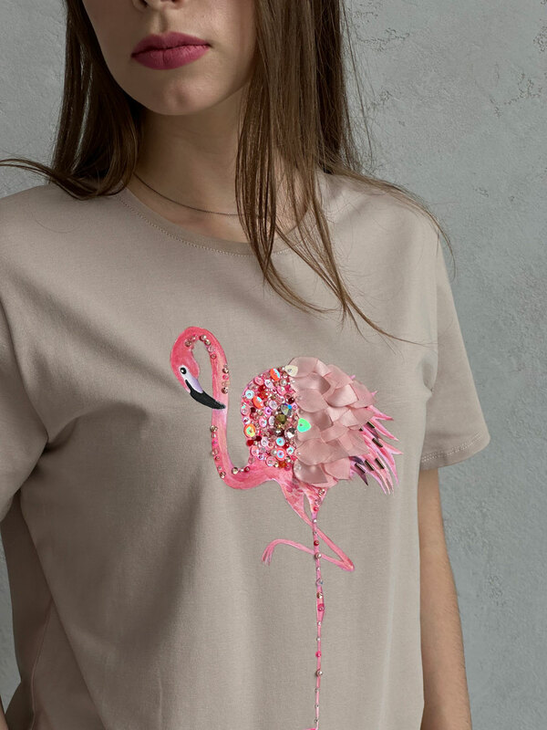 Футболка фламинго бежевая