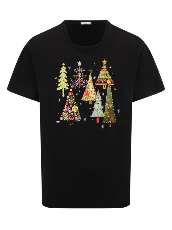 Футболка новогодними ёлки черная