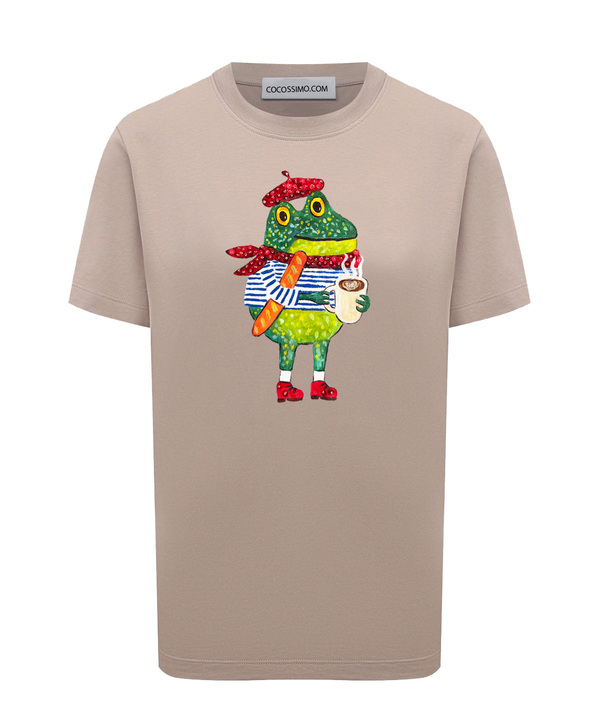 Футболка жабёнок с багетом бежевая