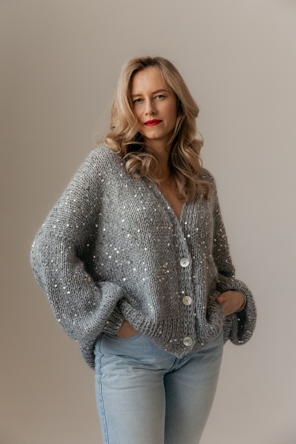 Кардиган из альпаки серебристый