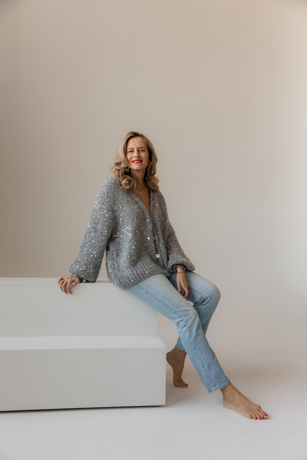 Кардиган из альпаки серебристый