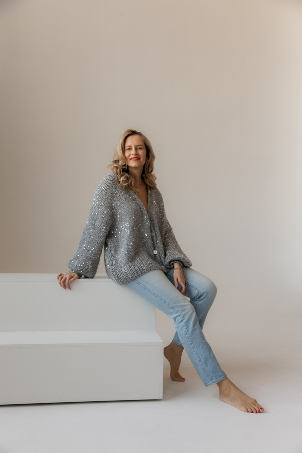 Кардиган из альпаки серебристый