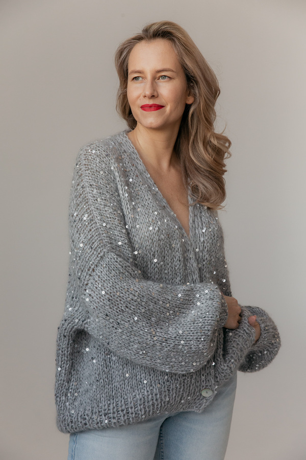 Кардиган из альпаки серебристый