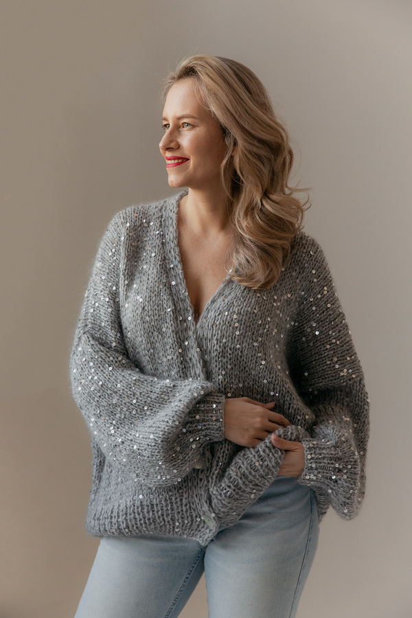 Кардиган из альпаки серебристый