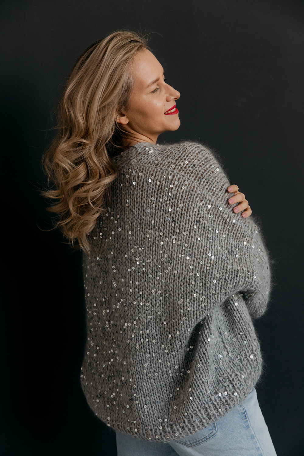 Кардиган из альпаки серебристый