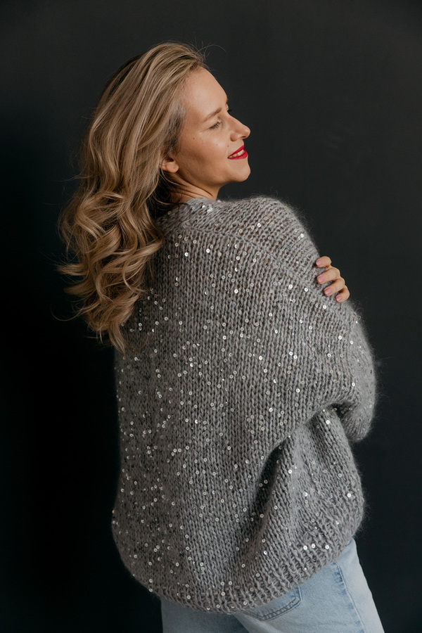 Кардиган из альпаки серебристый