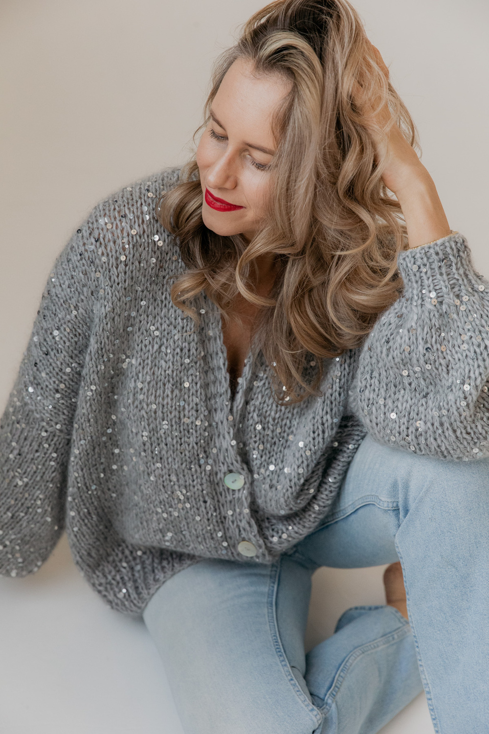 Кардиган из альпаки серебристый