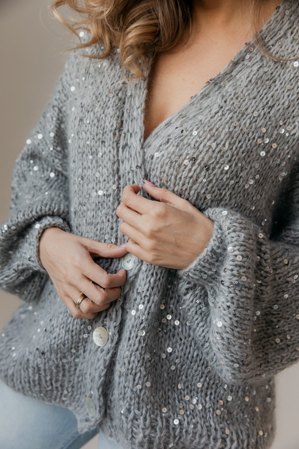 Кардиган из альпаки серебристый