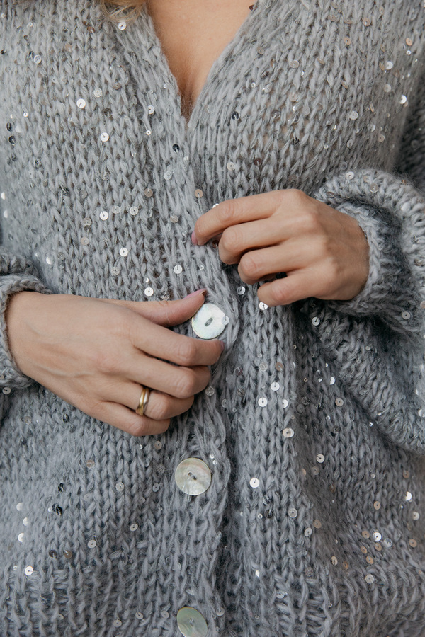 Кардиган из альпаки серебристый