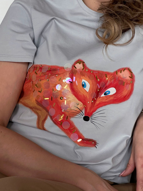 Футболка с лисой серая