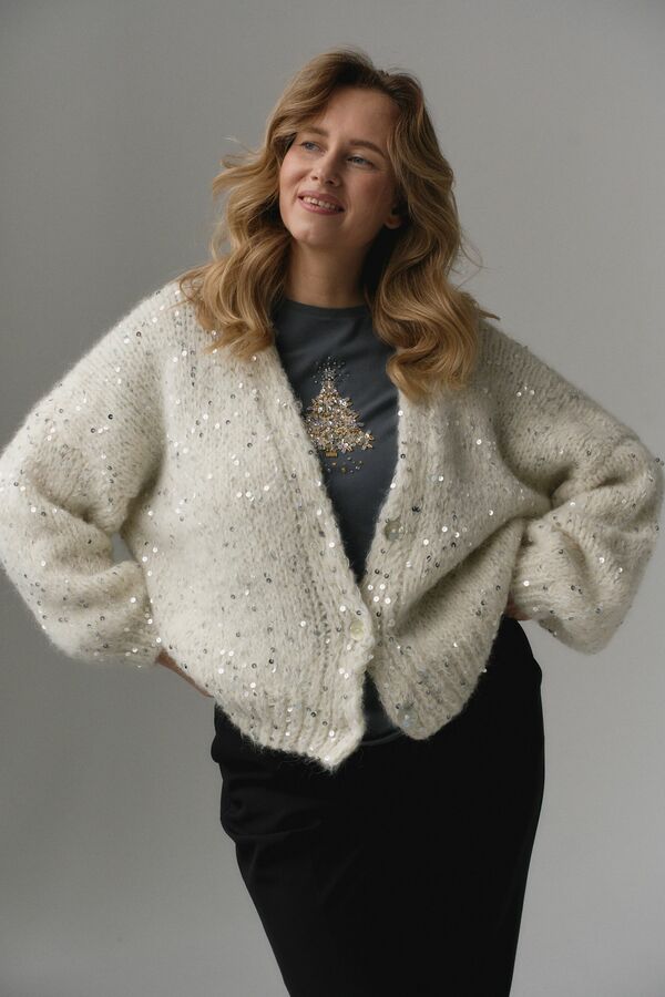 Кардиган с пайетками молочный