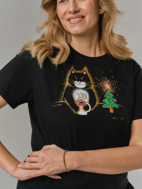 Футболка кот новогодний