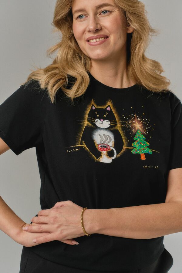Футболка кот новогодний