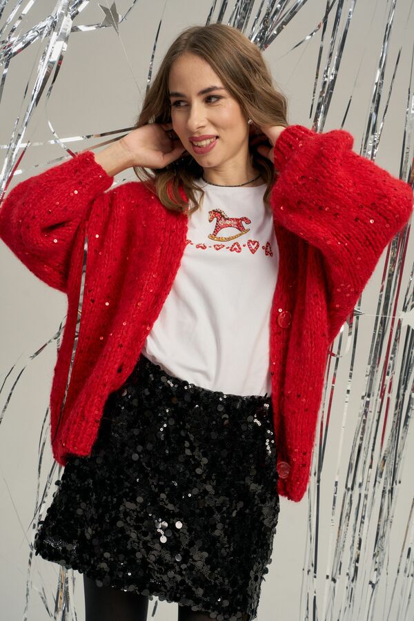 Кардиган из сури-альпаки красный