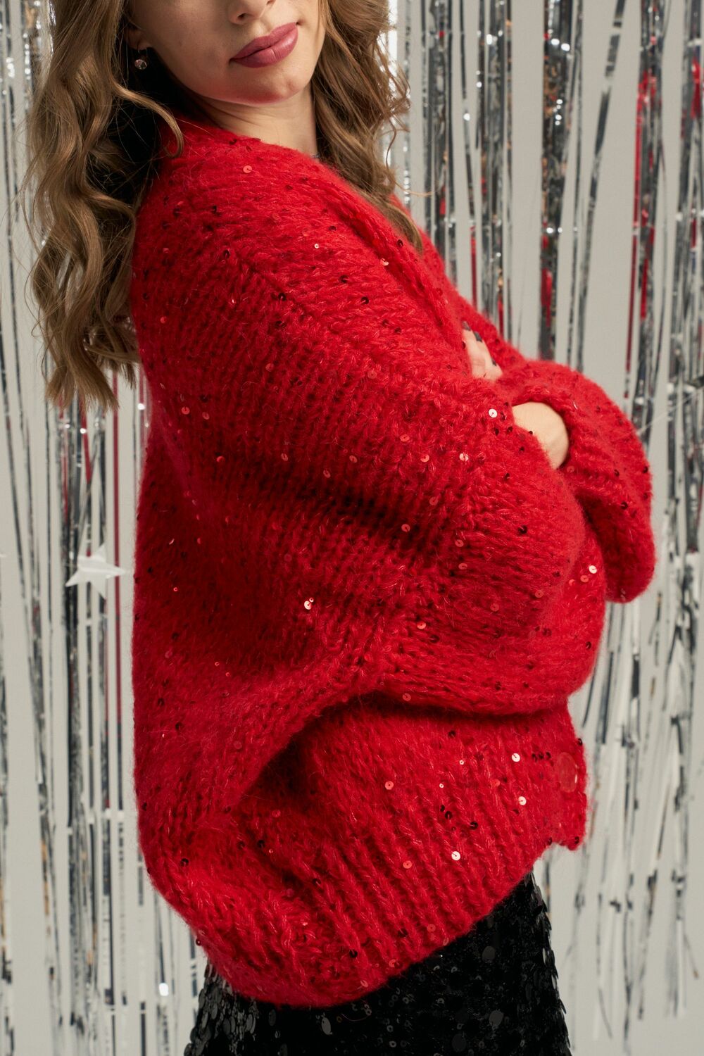 Кардиган из сури-альпаки красный