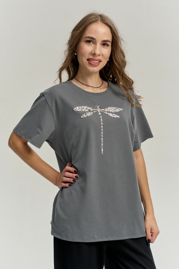 Футболка со стрекозой графитовая