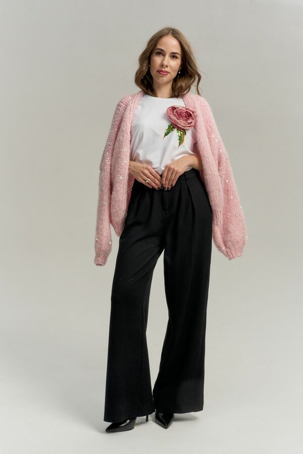 Лонгслив белый с пионом