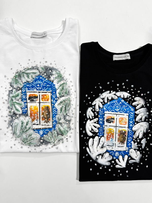 Футболка Зимнее окошко черная