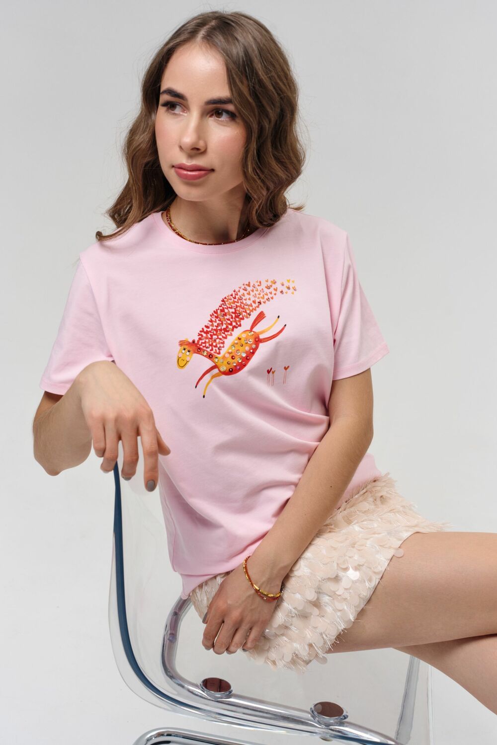 Футболка влюбленная лошадка розовая