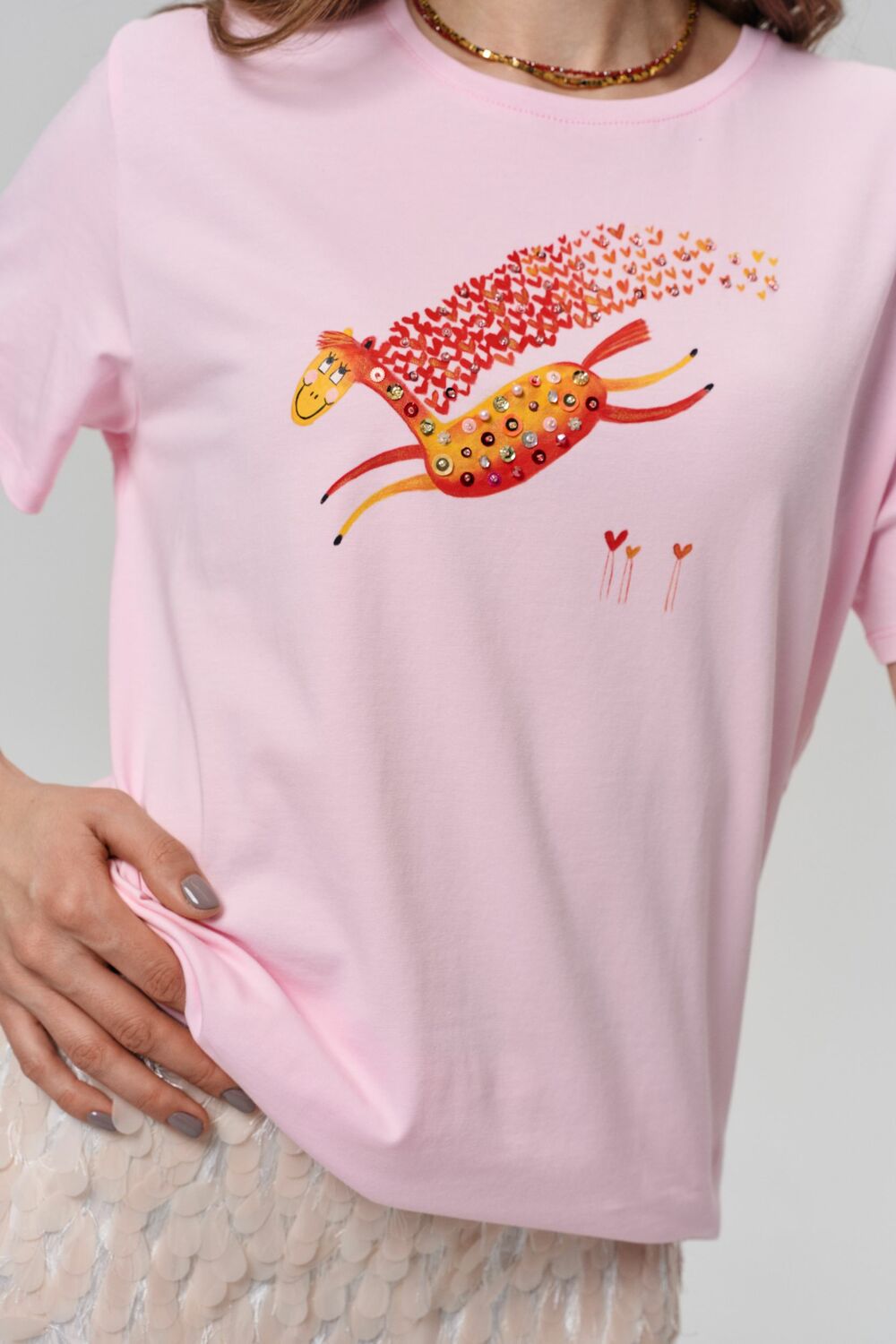 Футболка влюбленная лошадка розовая