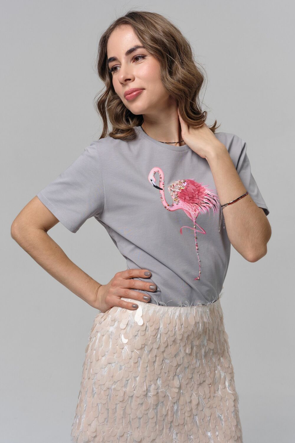 Футболка фламинго на пепельном