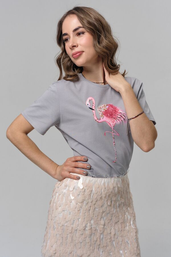 Футболка фламинго на пепельном