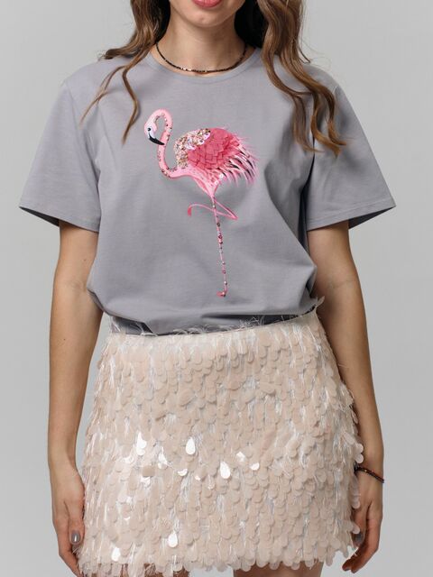 Футболка фламинго на пепельном
