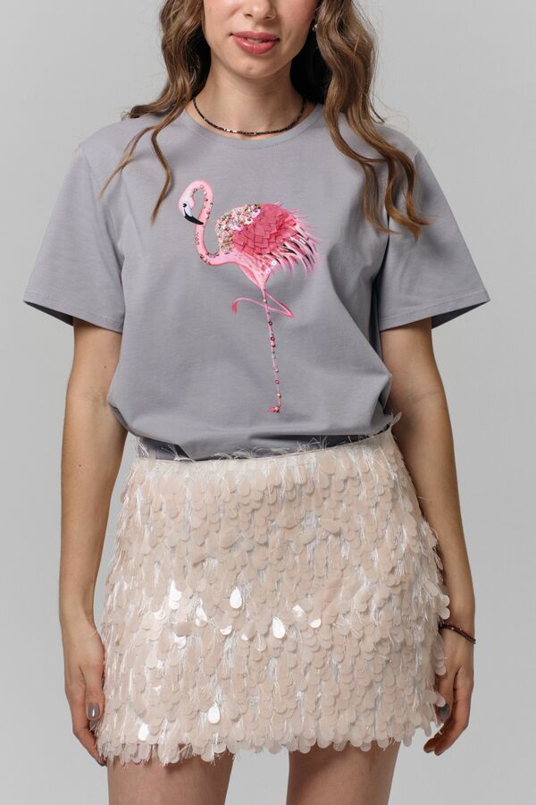 Футболка фламинго на пепельном