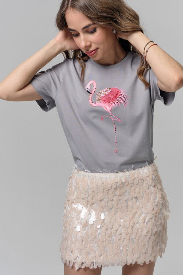 Футболка фламинго на пепельном