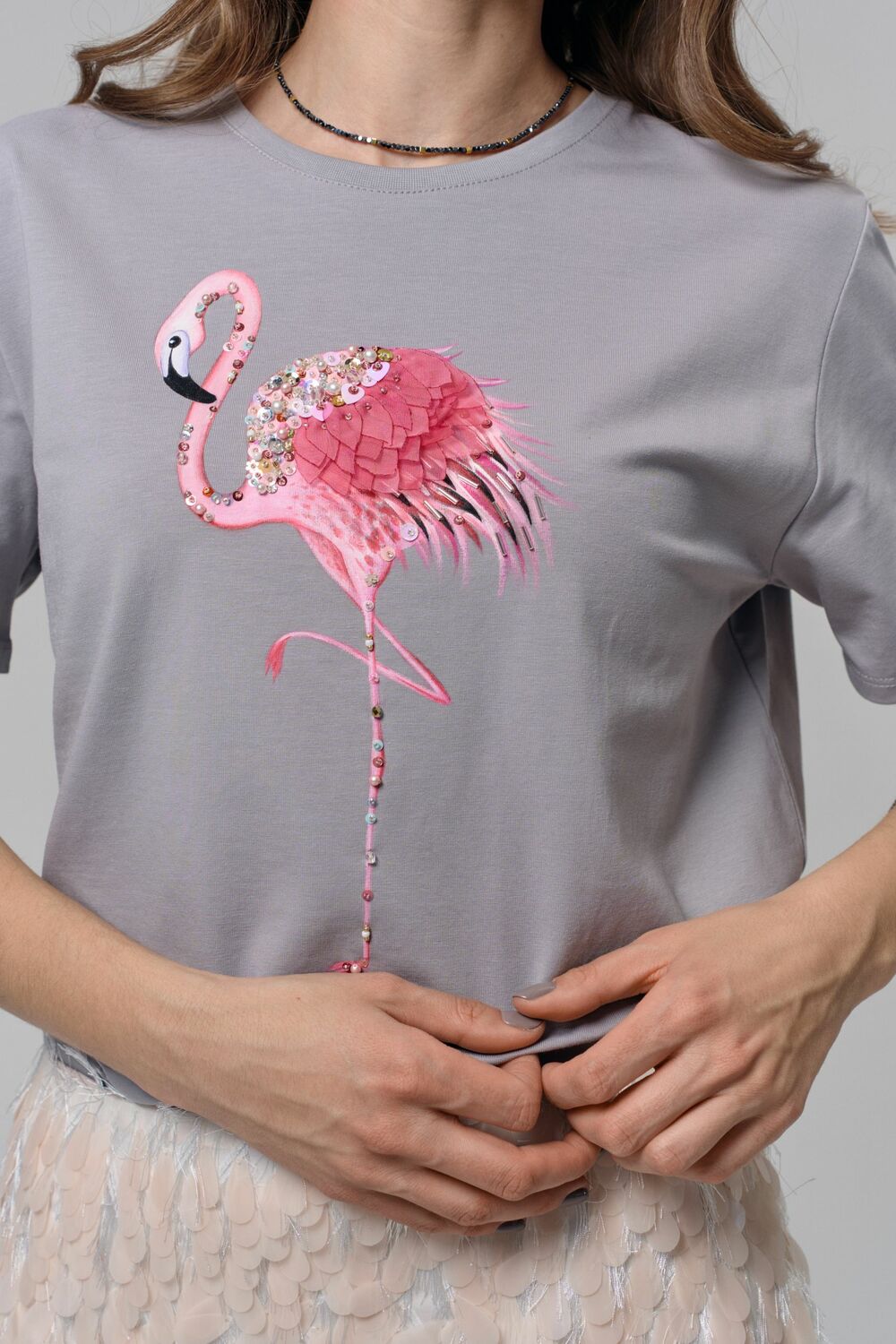 Футболка фламинго на пепельном