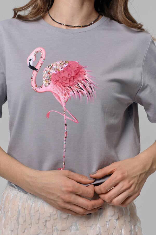 Футболка фламинго на пепельном