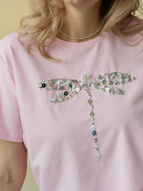 Футболка стрекоза розовая
