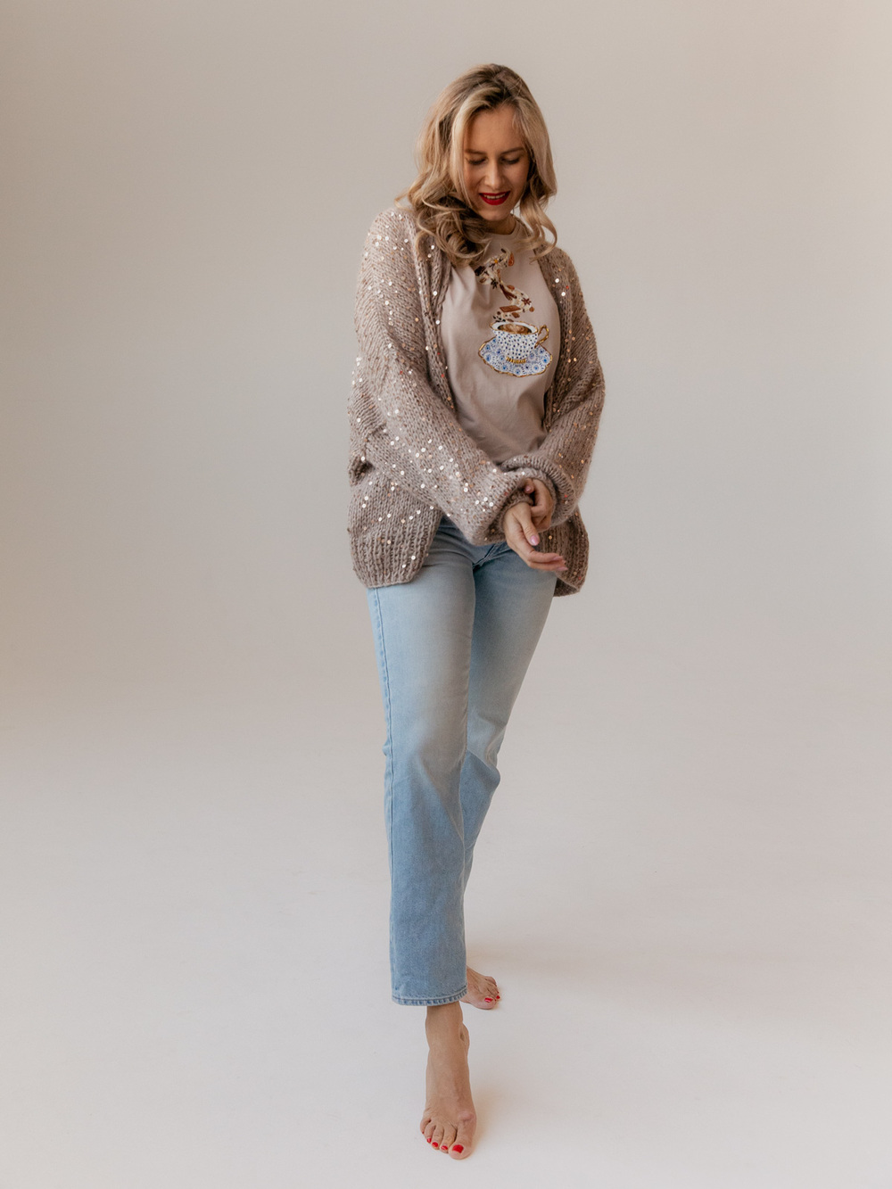 Кардиган Капучино с пайетками