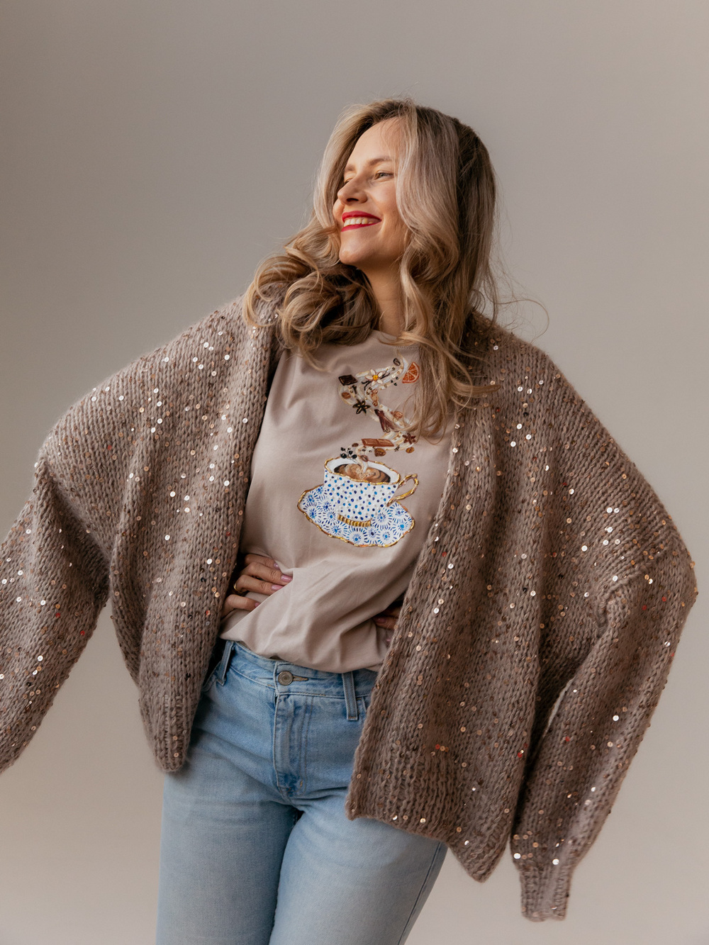 Кардиган Капучино с пайетками