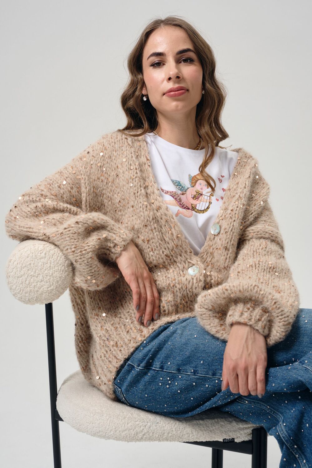 Кардиган Капучино с пайетками
