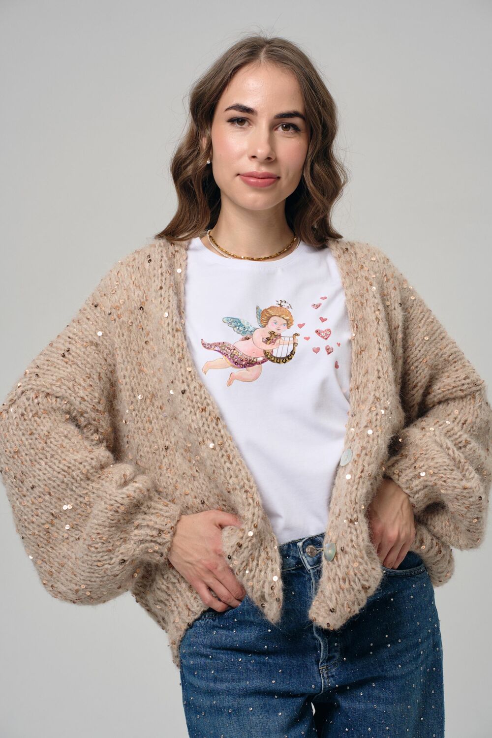 Кардиган Капучино с пайетками