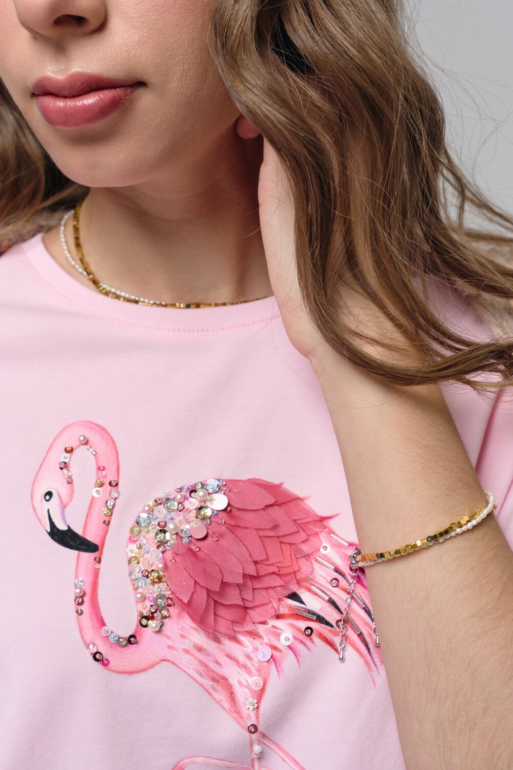 Футболка фламинго розовый