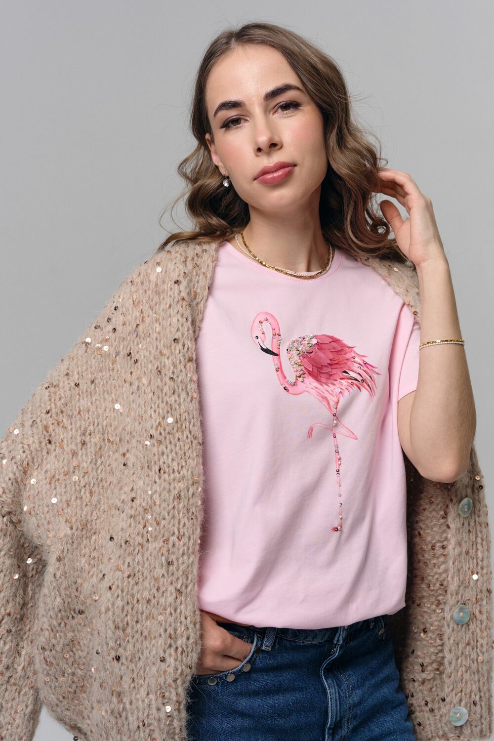 Футболка фламинго розовый